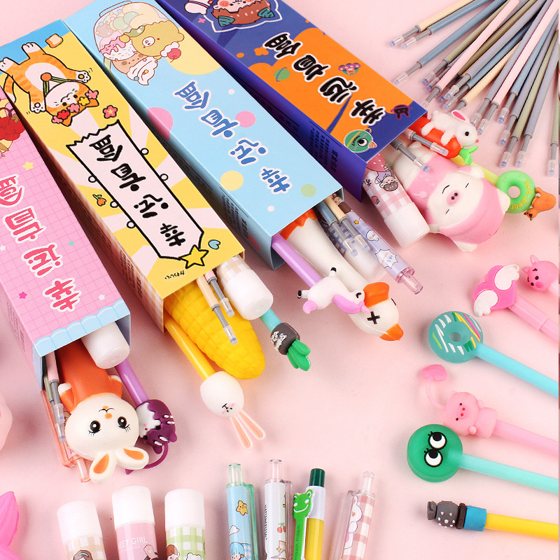 Blind Box Decompression Pen Creative Cute Cartoon Gel Pen Signature Pen Refill Primary School Student Decompression Pen School Supplies