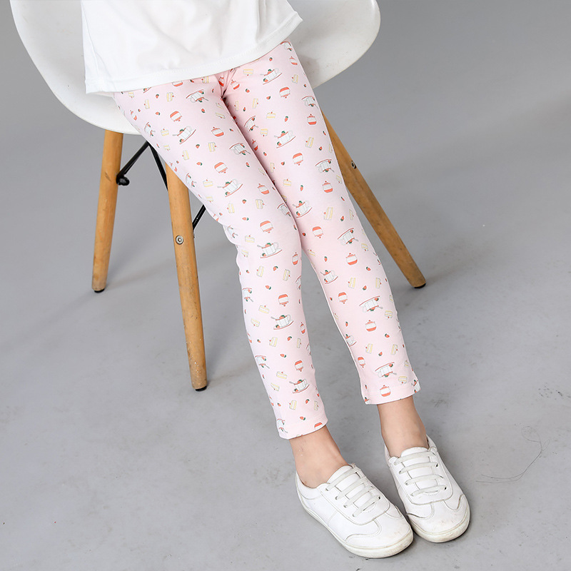 Summer New Korean Style Cropped Crawler Children 3-11 Years Old All-Matching Printed Colorful Golden Flower Girls' Leggings Wholesale