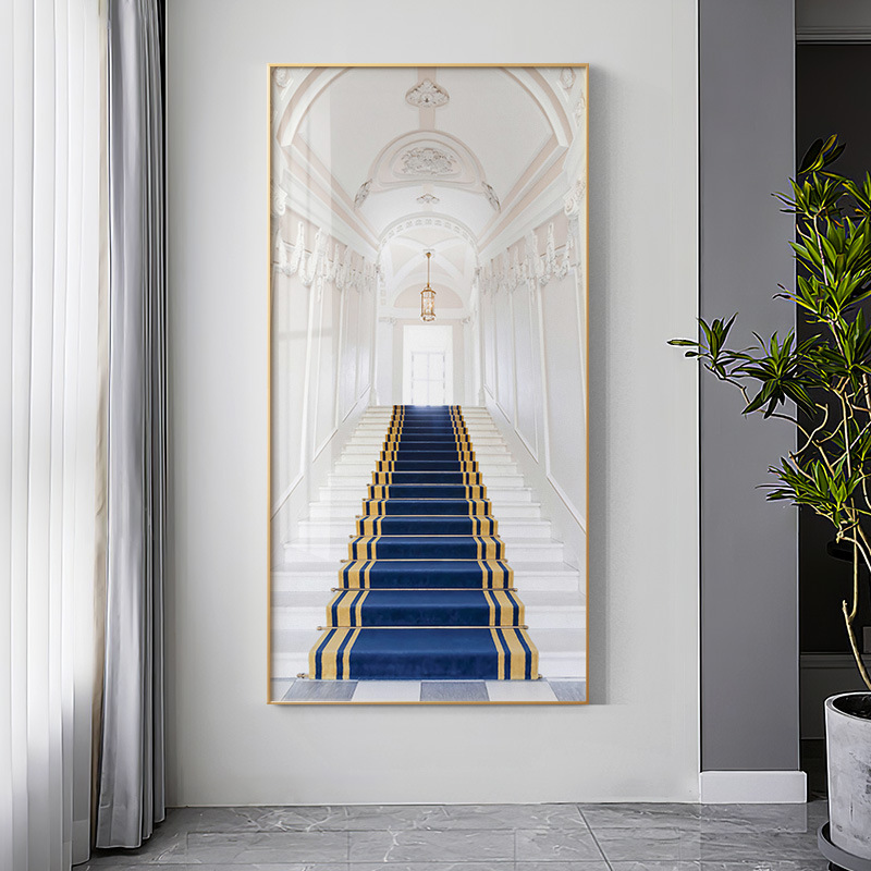 步步高升轻奢玄关装饰画迎门墙过道走廊尽头视觉延伸感美式墙画