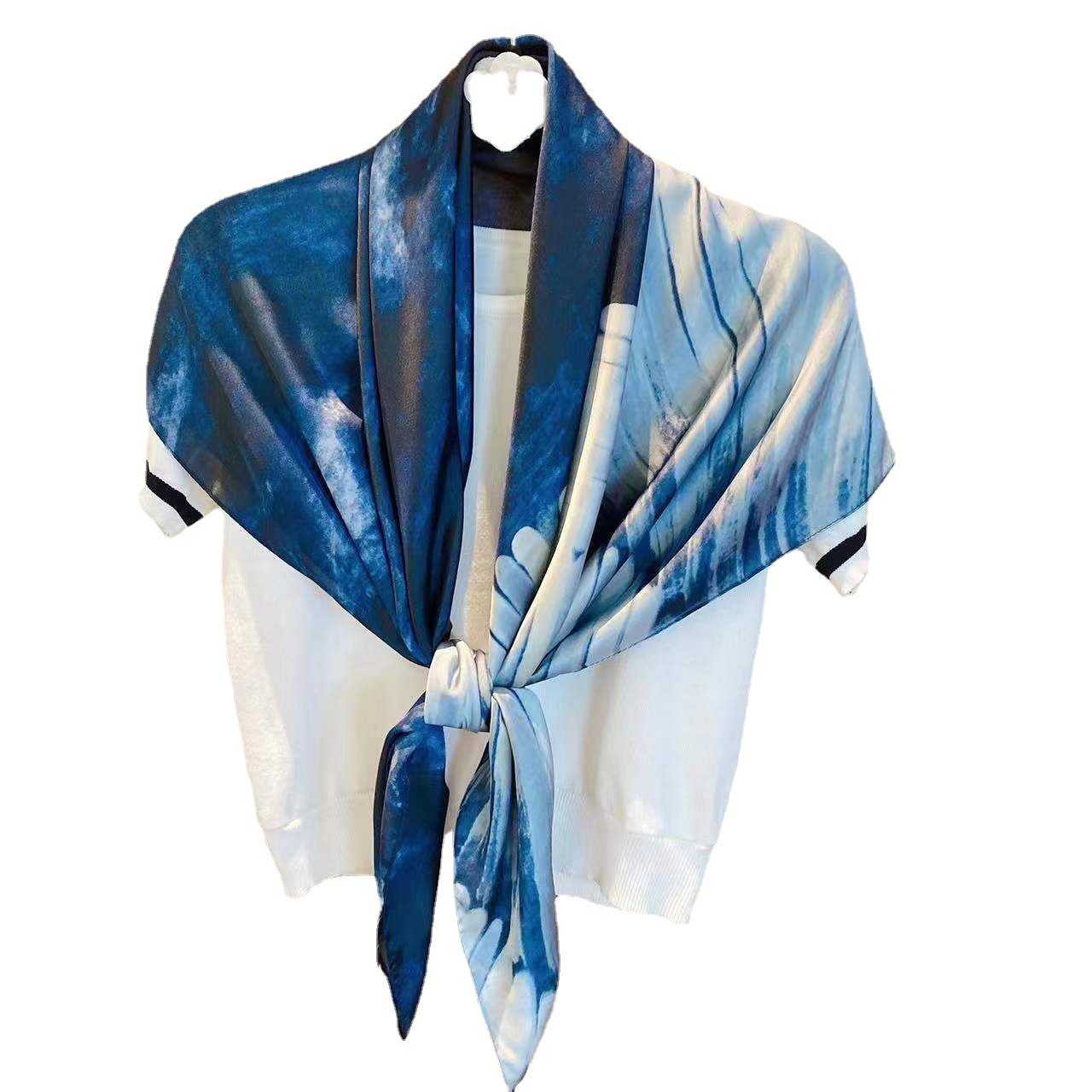 Spring New Gilding Aurora Green Satin Artificial Silk Large Kerchief Live Hot Selling 110cm Printed Shawl Scarf