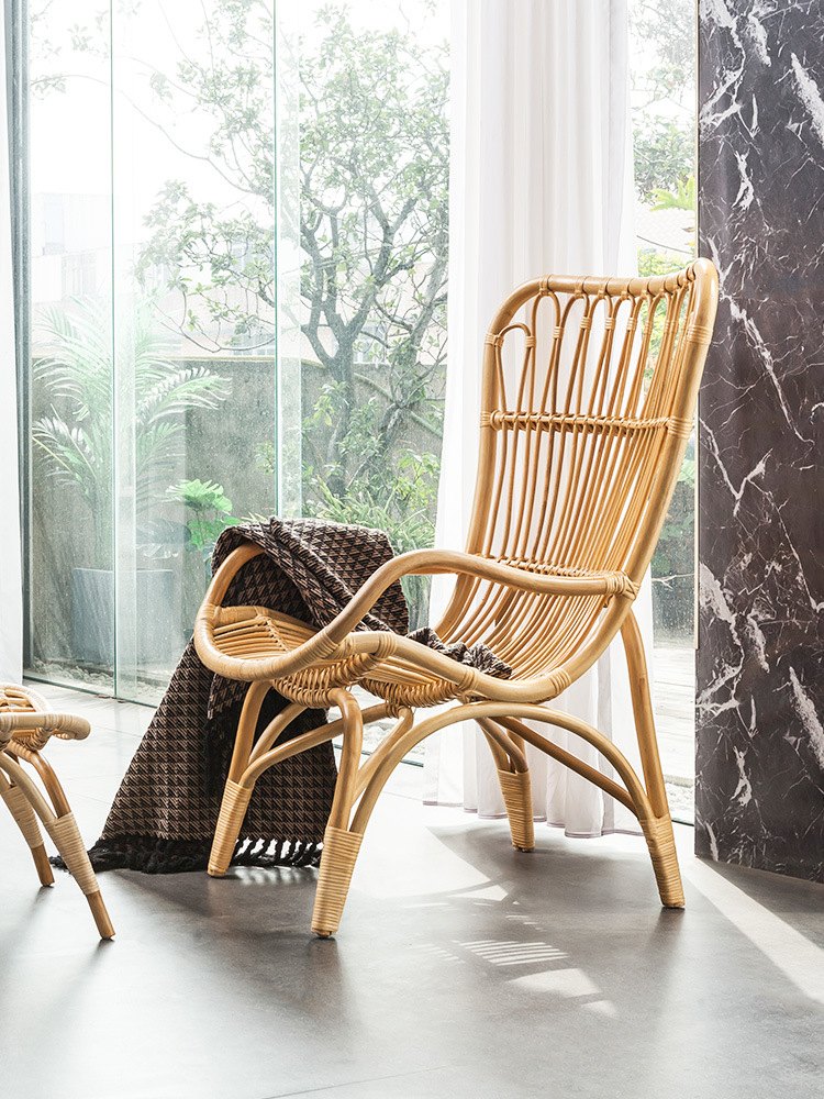 民宿阳台躺椅家用休闲舒适藤编沙发椅庭院懒人藤条靠背椅真藤家具