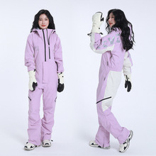 24款连体滑雪服冬季背带情侣单板双板衣裤套装紫男女