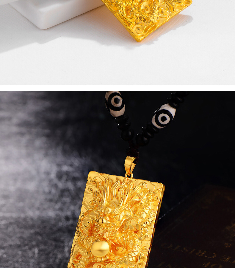 24k黄金龙牌男士足金999方牌吊坠古法纯金浮雕3d立体挂坠水贝批发