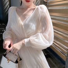 2024年新款法式高级感泡泡袖白色连衣裙女温柔风显瘦仙女公主裙潮