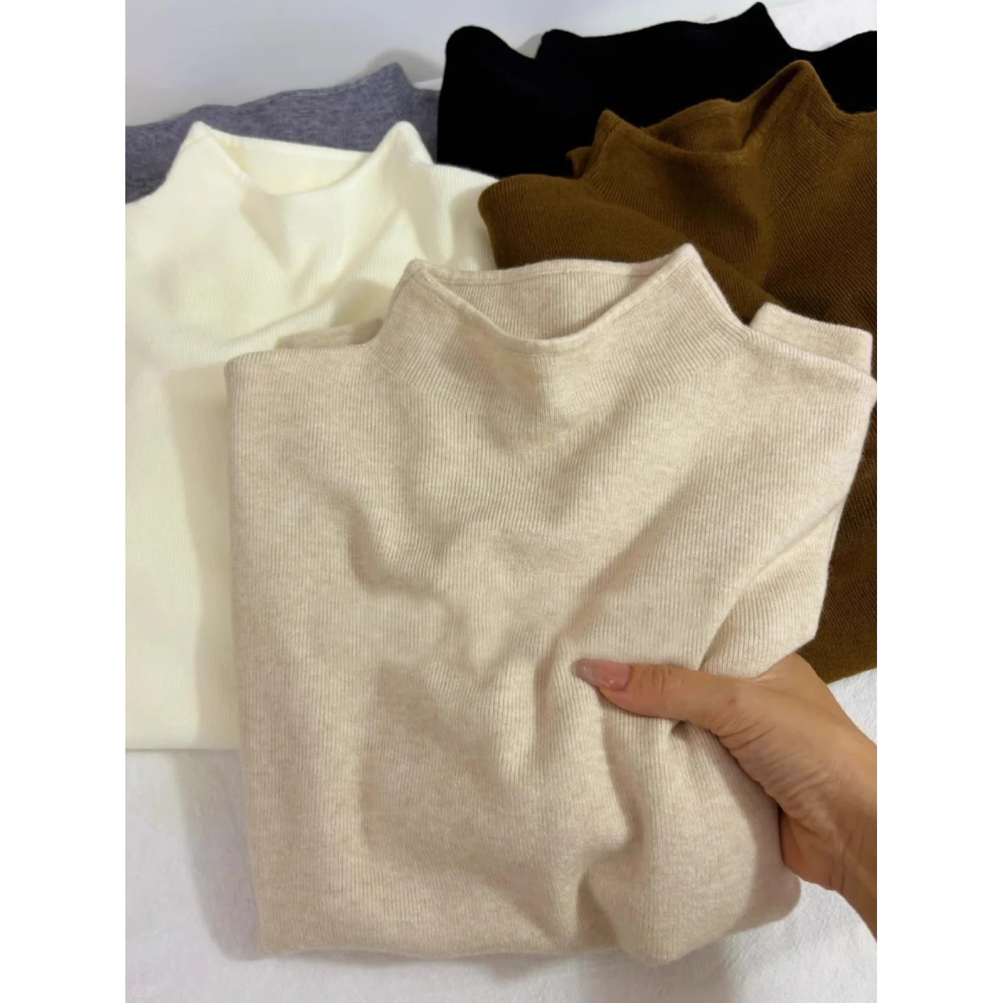 跨境小立领奶fufu软糯针织长袖打底衫女冬季毛衣秋装韩版简约上衣