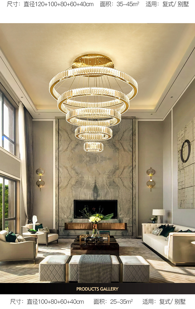 复式楼水晶大吊灯别墅客厅灯楼梯间水晶楼中楼酒店大堂挑空灯具