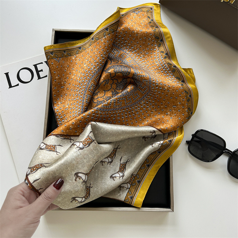 Spring New European, American and French Style High-End Printed Silk Scarf Women's Hangzhou Thin Silk Square Scarf Elegant Square Scarf