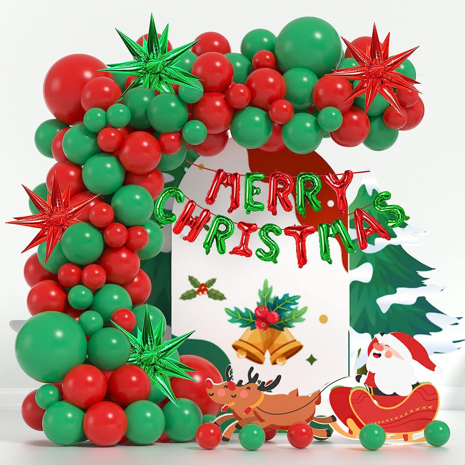 Foreign Christmas Red Green Balloon with Stars Merry Christmas Letters for Christmas Party Decoration
