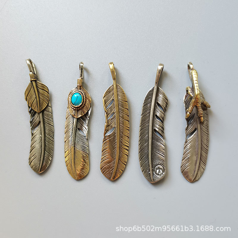 纯铜高桥吾郎羽毛项链吊坠配件黄铜男士潮牌吊饰挂件goros饰品diy