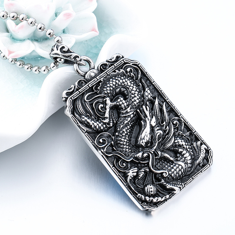 钢铁战士欧美男士钛钢生肖龙牌挂件吊坠 复古霸气龙头不锈钢项坠