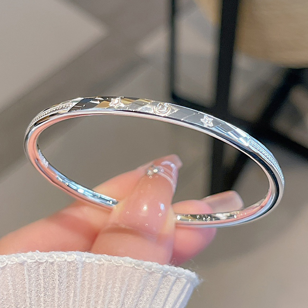 卡菲尔 纯银手镯9999足银正品女 cnc水立方星月闭口实心民族风