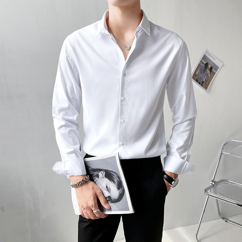 Men's Long-Sleeved Shirt 2021 Autumn and Winter New Korean Style Ins Trendy Hong Kong Style Casual Business Business White Shirt Men