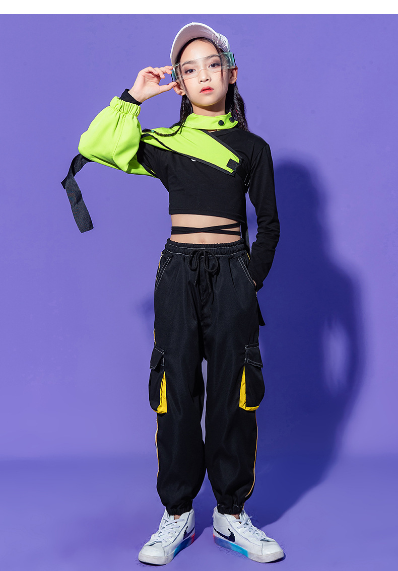 女童露脐爵士舞服装儿童啦啦队演出服女孩街舞套装模特走秀潮服秋