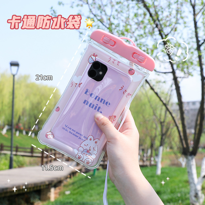 Cute Cartoon Mobile Phone Waterproof Bag Airbag Floating Touch Screen Protective Cover Camping Swimming Cellphone Bag