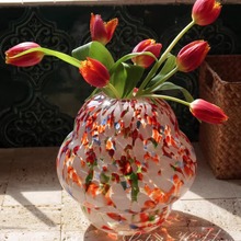 中古红色大肚玻璃花瓶高级感艺术彩色琉璃花器摆件设计感
