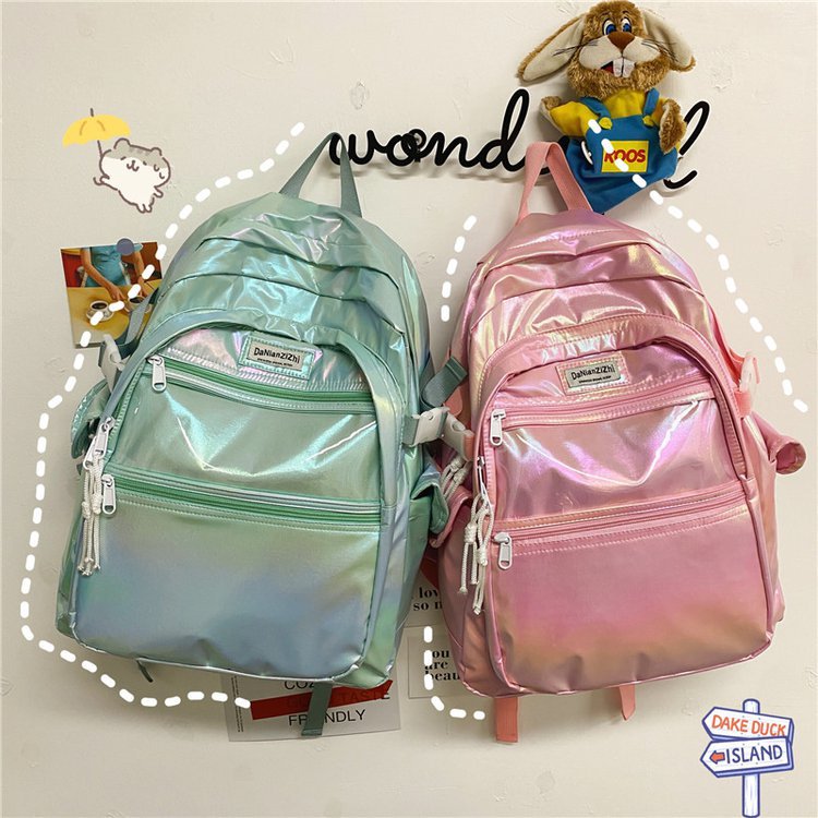 2021 Spring and Summer New Korean Style Ins Creative Trendy Personalized Gradient Color Laser High School Student Backpack Schoolbag