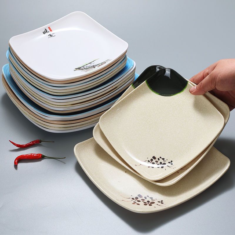 盖浇饭盘密胺四方碟塑料仿瓷快餐盘子商用炒粉盘火锅配菜盘凉菜碟