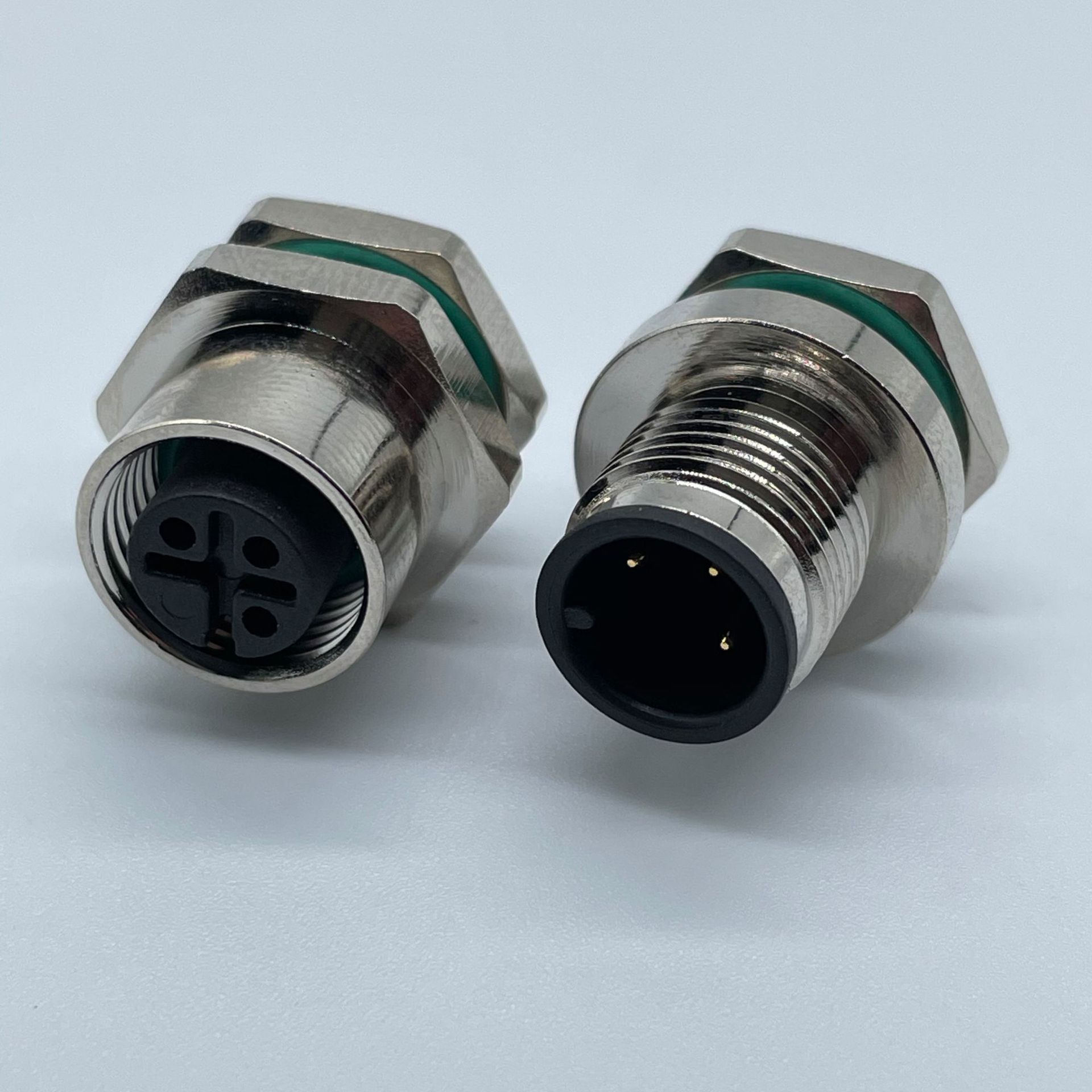 传感器m12工业连接器a-code 3p pcb板式金属螺丝公/母公接头插头