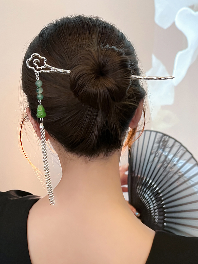 宫廷风新款花朵珍珠流苏发簪优雅气质后脑勺丸子头发钗小众发饰女