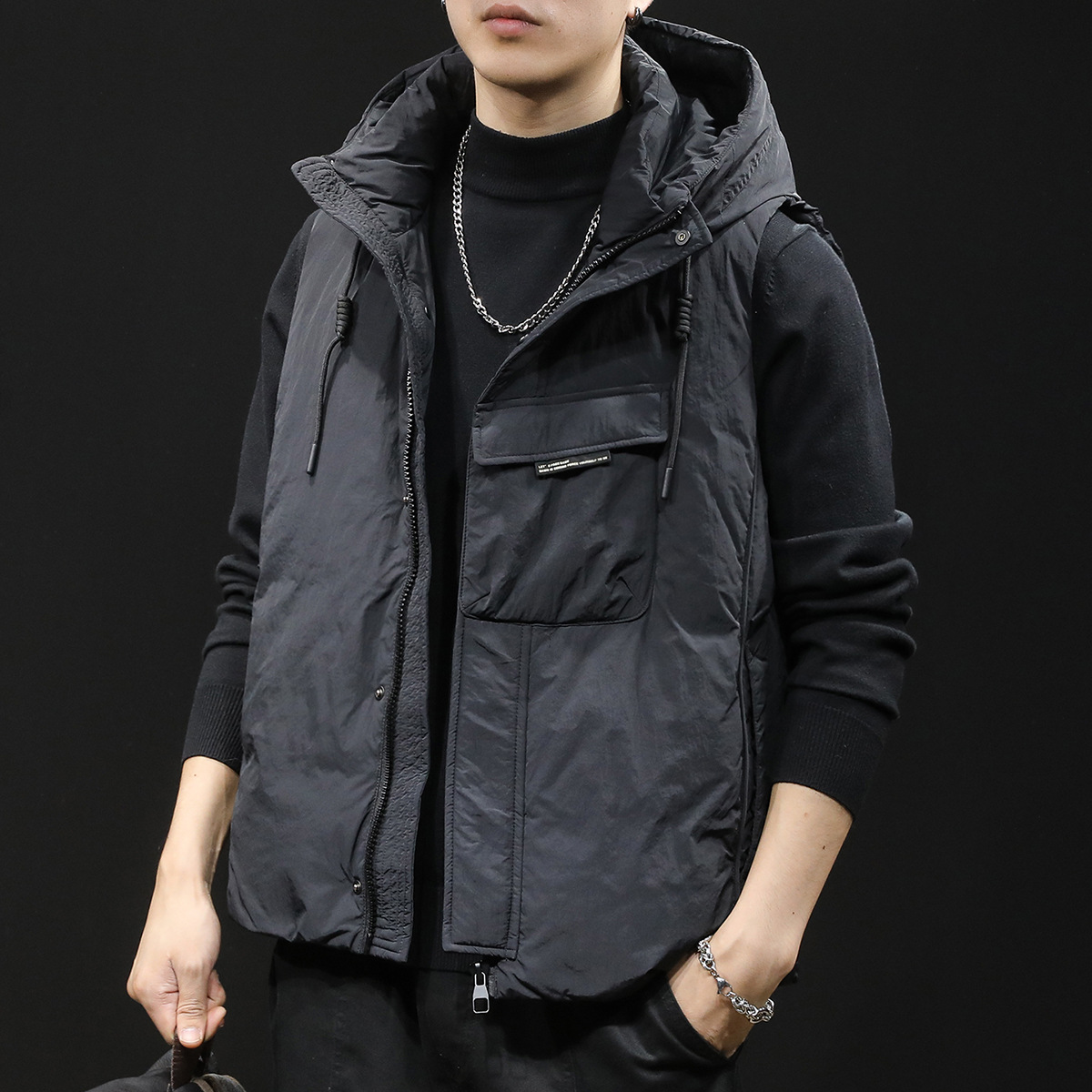 90白鸭绒羽绒服男马甲男款冬季2023新款外穿衣服男士外套短款连帽