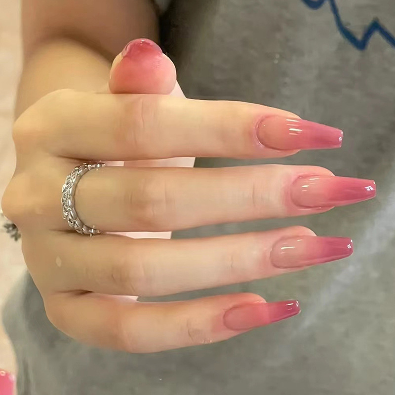 热销渐变长芭蕾甲假指甲橘红渐变气质奶橘款穿戴甲成品美甲贴片