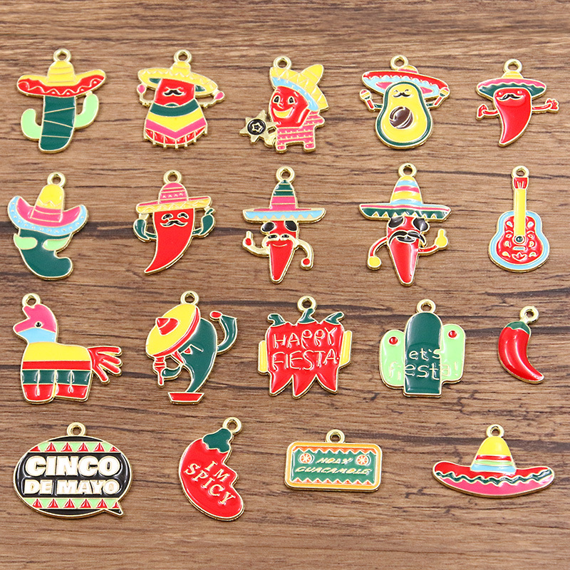 19款 diy合金饰品配件 珐琅滴油魅力墨西哥辣椒节 仙人掌草帽吊坠