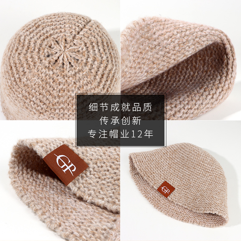 Korean Style Ins Letter Simplicity Fashion All-Match Warm Bucket Hat Japanese Comfortable Bucket Hat Wool Knitted Fisherman Hat