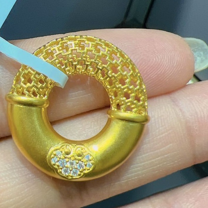 古法黄金镶嵌平安扣吊坠足金999男女款挂坠纯金生日礼一件代发