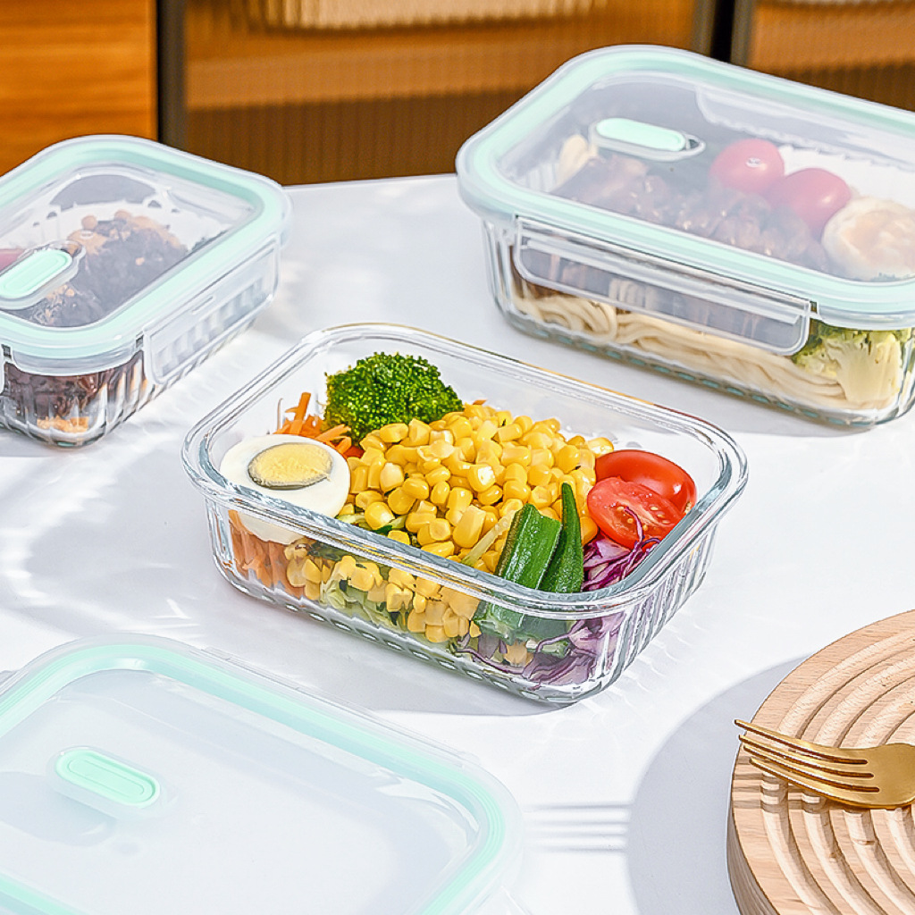 New Vertical Striped Lunch Box Microwave Oven Dedicated for Heating Bowl Office Worker Lunch Box Glass Crisper Lunch Box