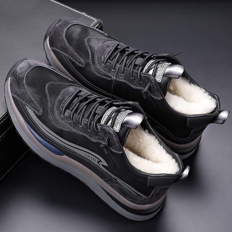 冬季男鞋加绒保暖运动鞋男款皮毛一体厚底东北大棉鞋男真皮棉皮鞋