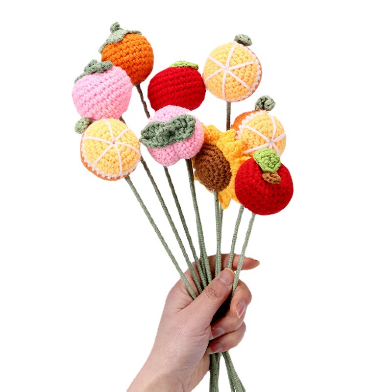 Knitted Wool Finished Persimmon Apple Strawberry Puff Flower Simulation Bouquet Sunflower Student Gift Present