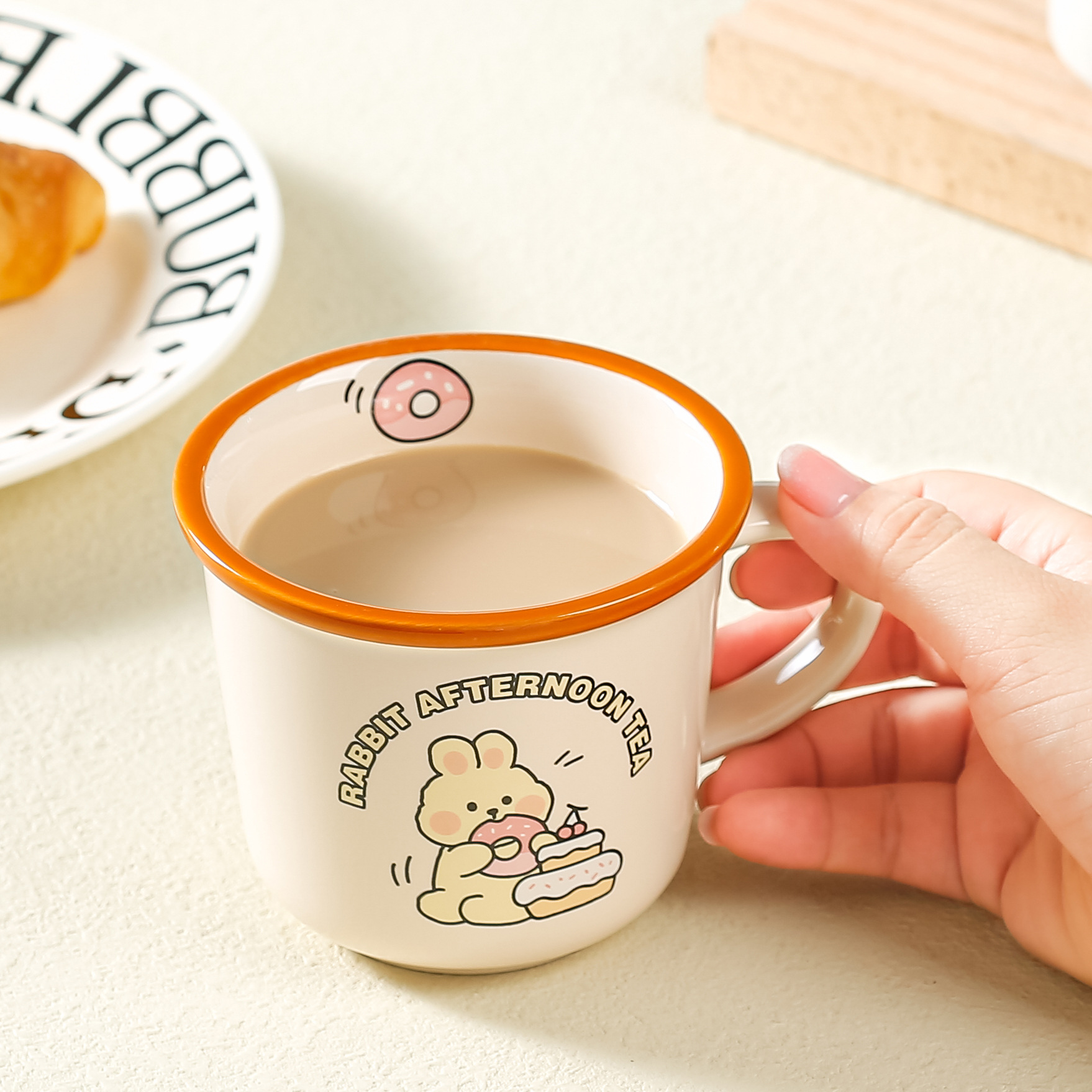 创意卡通陶瓷杯可爱小兔马克杯高颜值家用牛奶杯女生喝水杯早餐杯_贤