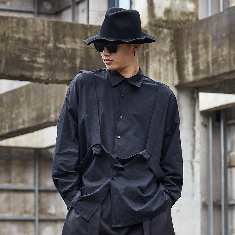kenpopinjay y032 暗黑日系男装 山本耀司长袖衬衫 上装上衣 背带