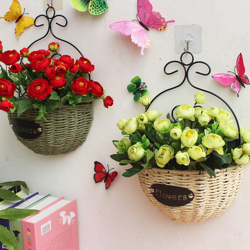 壁挂壁饰墙挂花篮花盆墙面装饰挂件悬挂篮假花干花插花篮影视墙