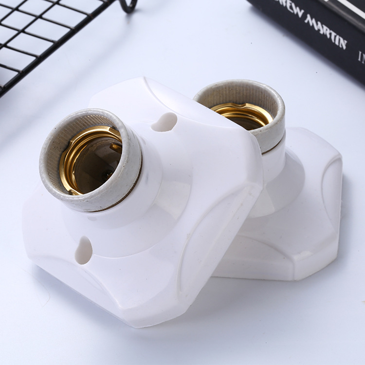 铜圈e27螺旋口灯头灯座悬吊式铜芯内胆底座工地户外家用陶瓷灯座