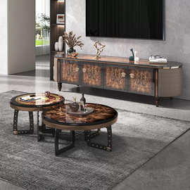 现代树瘤皮实木电视柜设计师轻奢豪华别墅家用客厅靠墙落地储物柜