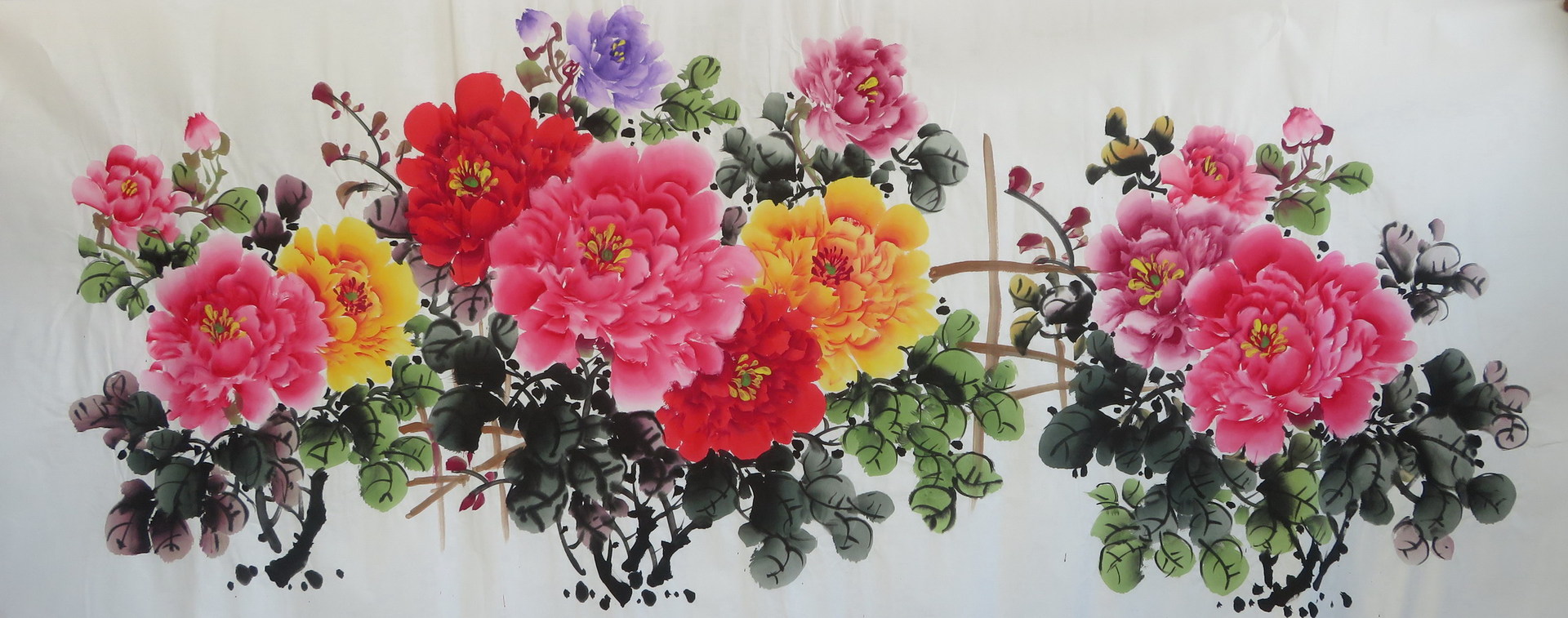 【】特价国画字画花鸟画纯手绘小六尺牡丹 富贵满堂10