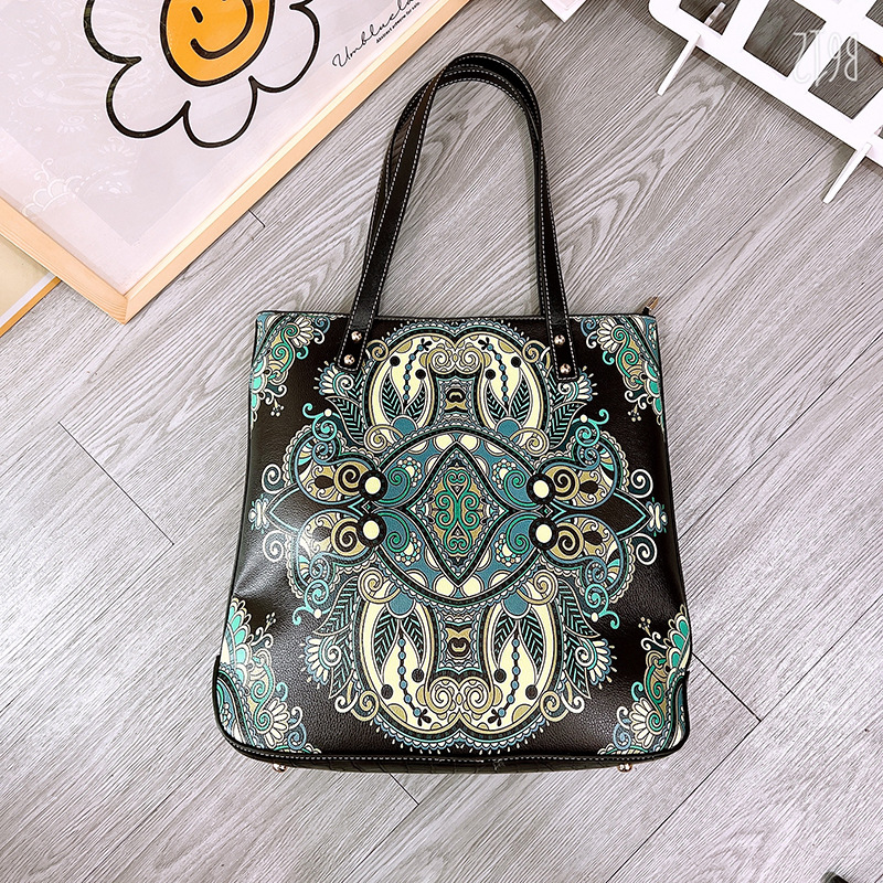 New Women's Retro Ethnic Style Shoulder Shopping Bag Mummy Bag Portable Shopping Bag Storage Type Stylish Bag Women