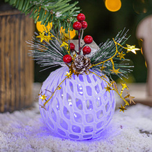 pet蕾丝松针红浆果装饰透明塑料圣诞球LED发光圣诞树派对装饰吊球