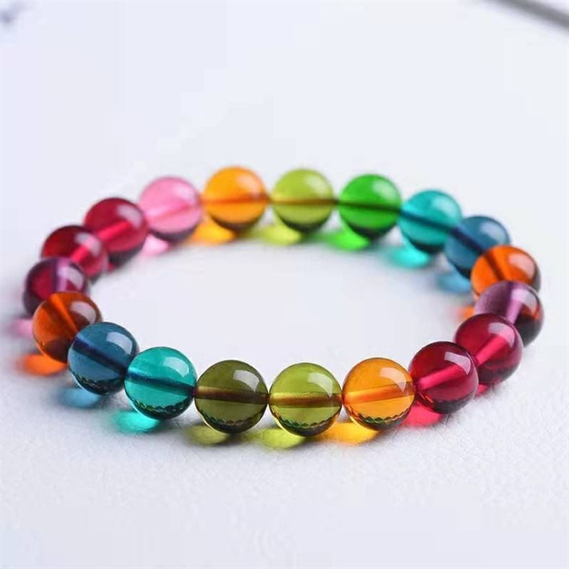 天然巴西老矿水晶彩虹碧玺手链女款糖果碧玺手串马卡龙老矿料宝石
