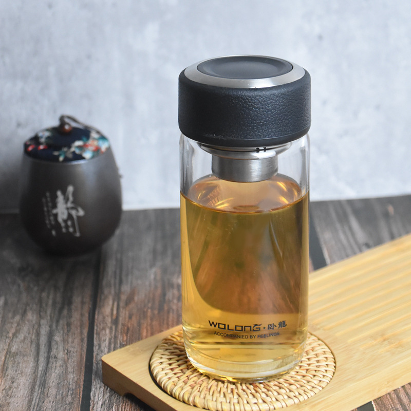 批发卧龙水杯单层玻璃杯泡茶杯男女加厚透明杯子过滤带盖500ml大