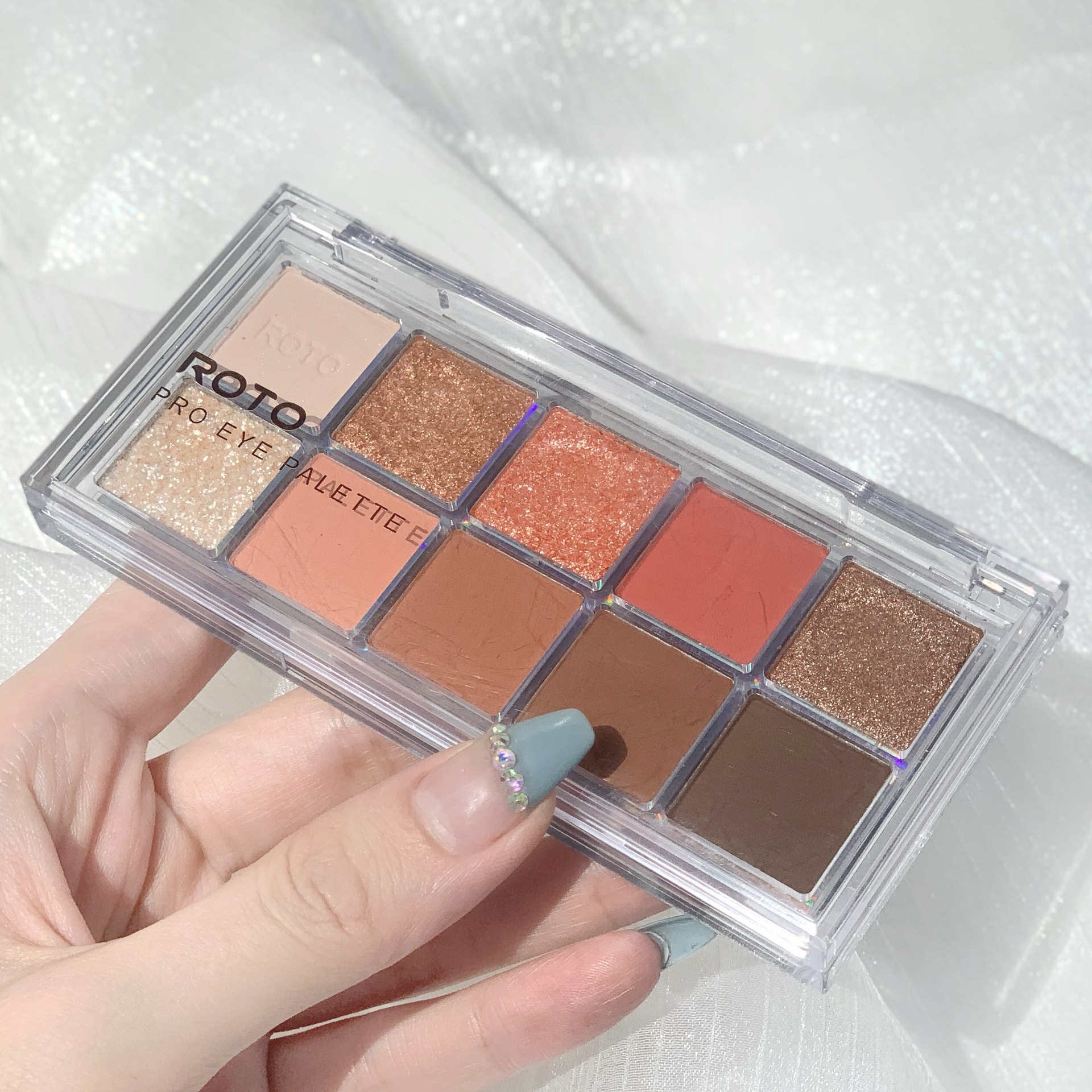 Roto Ten Color Eyeshadow Palette Earth Color Shimmer Matte Glitter 10 Color Eye Shadow Ins Makeup Tik Tok Live Stream Same Style