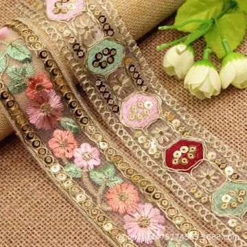 2cm宽亮片刺绣花边 diy中国风头饰礼服门襟装饰辅料绣花织带-阿里巴巴