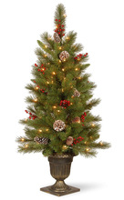 圣诞树迷你LED装饰 布袋麻布松果 电池供电 桌面圣诞树