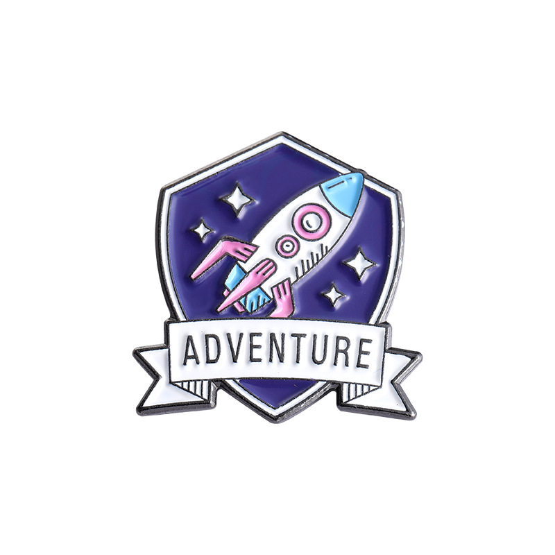 European and American Alphabet Cartoon Badge Astronaut Earth Rocket Shape Alloy Paint Collar Accessories Brooch