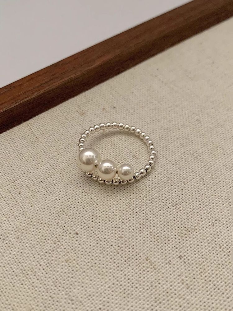 法式小灯泡珍珠戒指女vintage高颜值转运珠指环小众设计感食指戒
