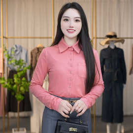 商场同款新款百搭翻领修身纯色莫代尔长袖衬衫1300820