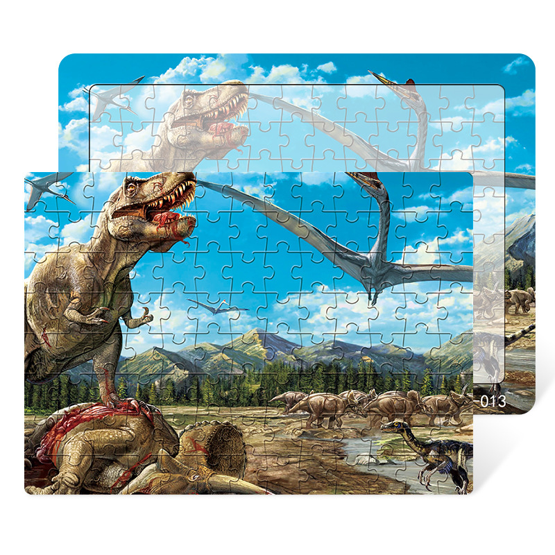 厂家直销儿童益智恐龙卡通104片底板拼图6-9岁男孩女孩玩具礼物