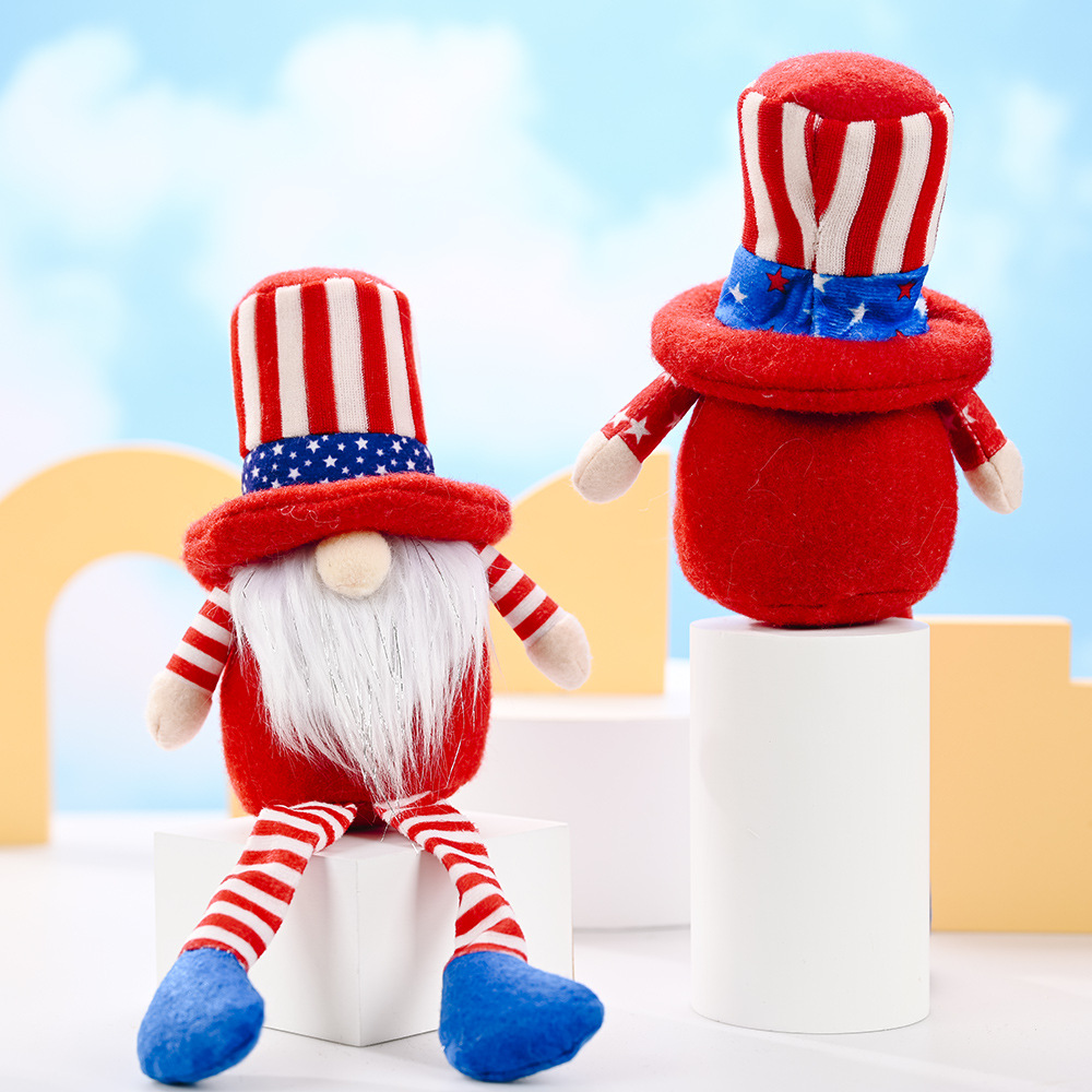 跨境新品美国独立日圆帽长腿侏儒毛绒公仔娃娃摆件儿童礼物鲁道夫