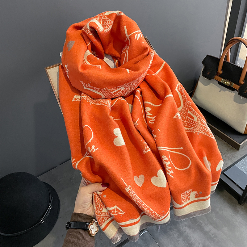 2023 Autumn and Winter New Artificial Cashmere Scarf Women's European and American Style Tower Pattern Warm Outer Wear Multi-Purpose Scarf